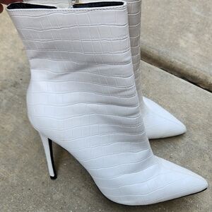 White Croc Embossed Booties